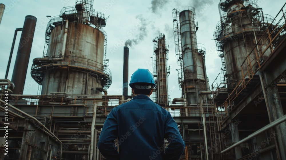 Fototapeta premium Industrial Worker at Oil Refinery Site