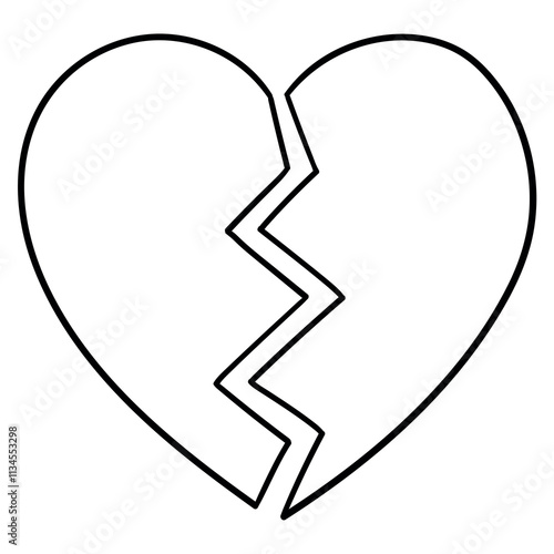 Hand drawn doodle broken heart on white background.