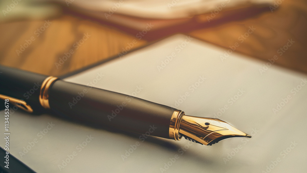 classic fountain pen with gold nib on notebook classic fountain pen with gold nib on notebook