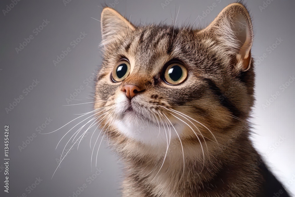 Adorable Kitten with Big Eyes Looking Up at Soft Light Background Adorable Kitten with Big Eyes Looking Up at Soft Light Background