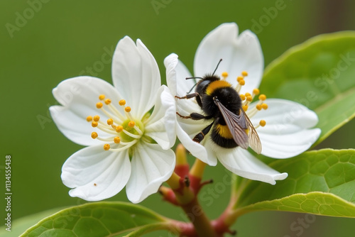 bumblebees pollinate quince shrubs two species chaenomeles photo