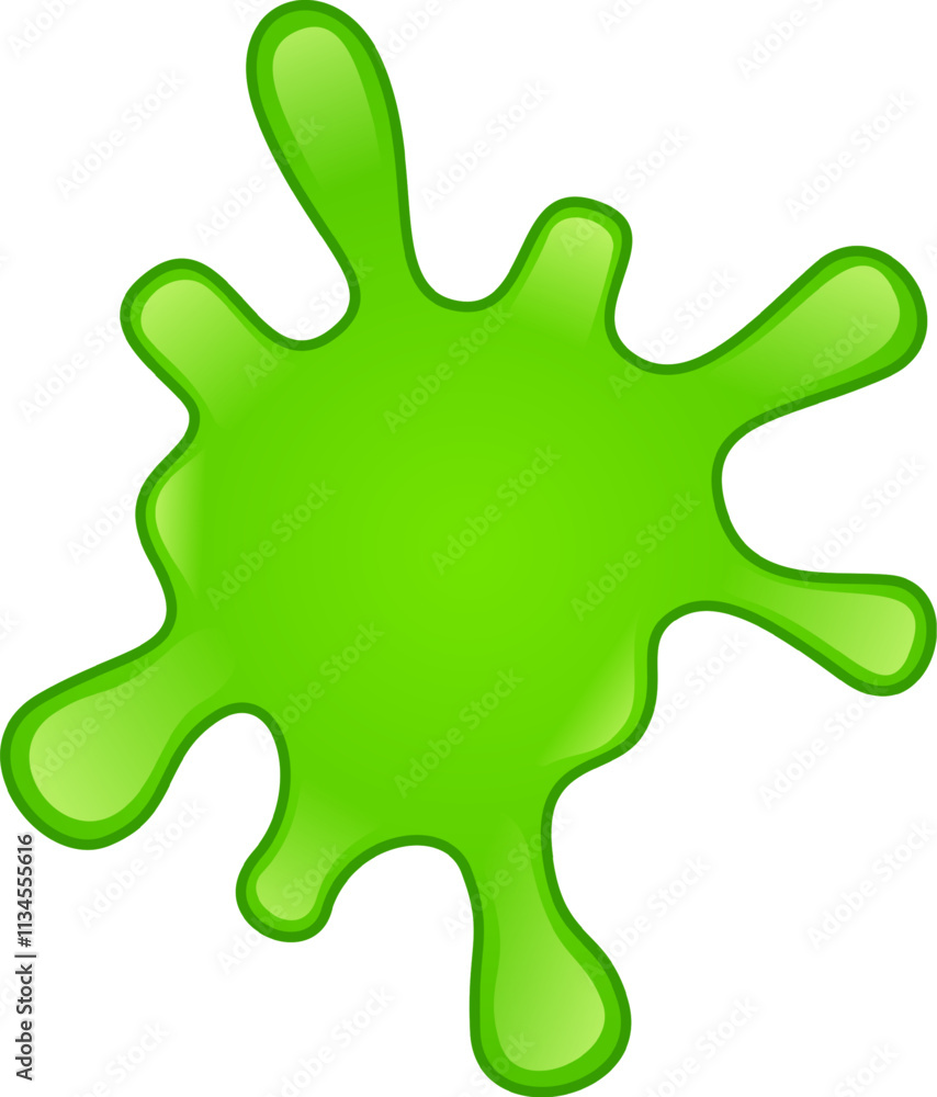 Fototapeta premium Vibrant green splatter spreading across a pristine white backdrop, creating a striking visual effect with its gooey texture and dynamic, fluid shape, evoking a sense of playful energy