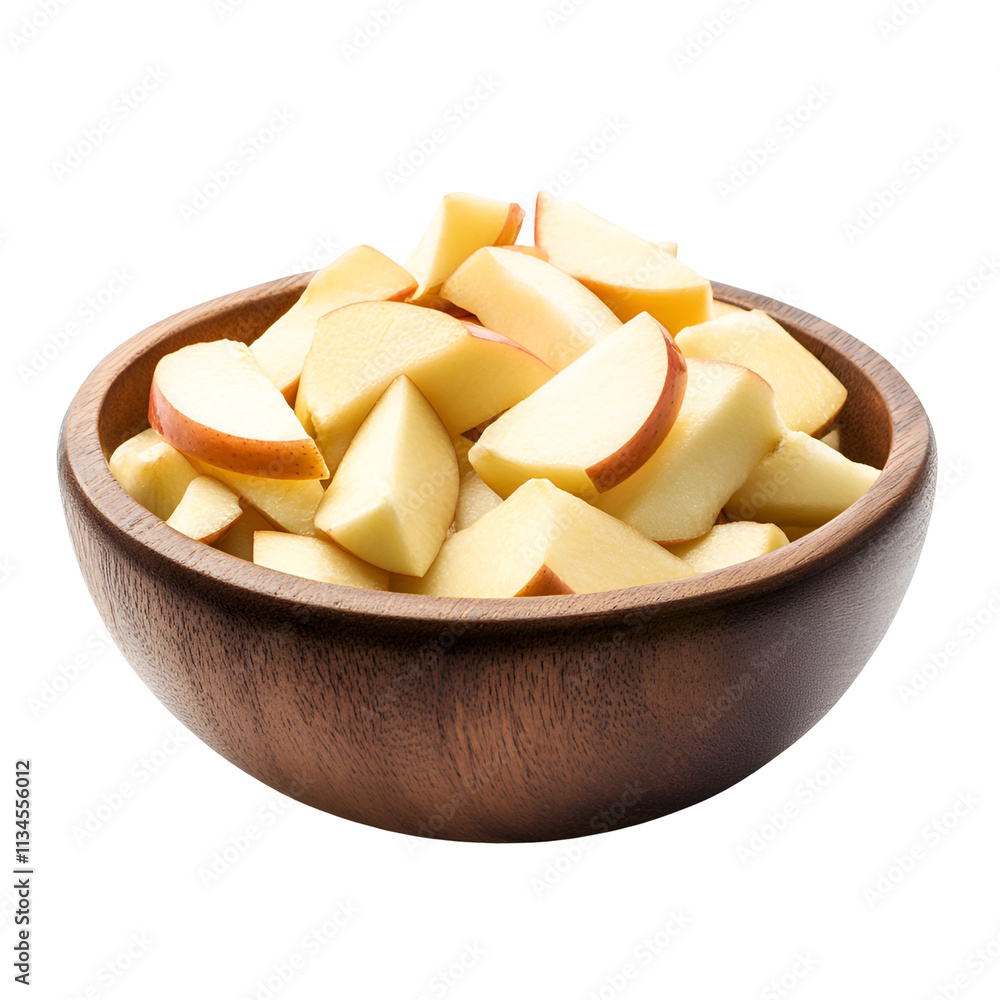 Sliced Red Apple in Wooden Bowl on Black Sliced Red Apple in Wooden Bowl on Black