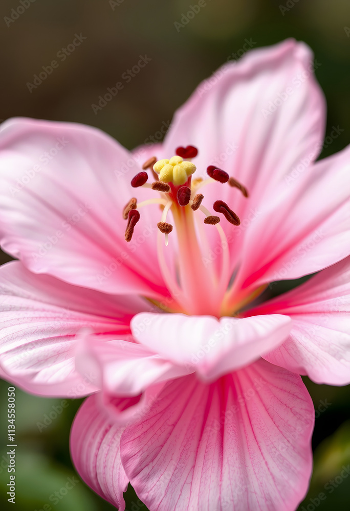 Fototapeta premium The elegant stamens show the natural beauty of pink and white, masterpiece