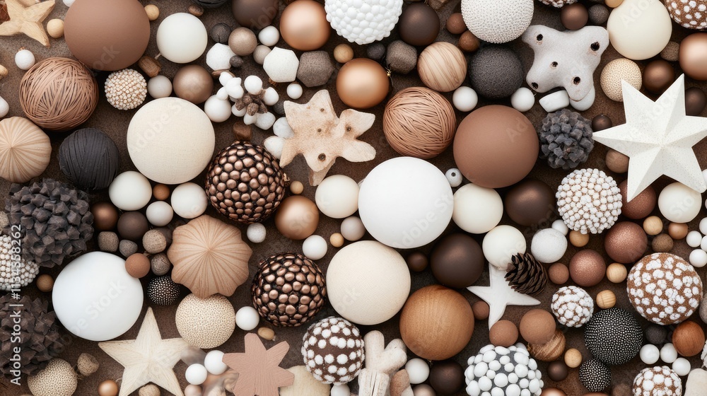Textured Decorative Ornaments in Earthy Tones for Festive Decor Textured Decorative Ornaments in Earthy Tones for Festive Decor