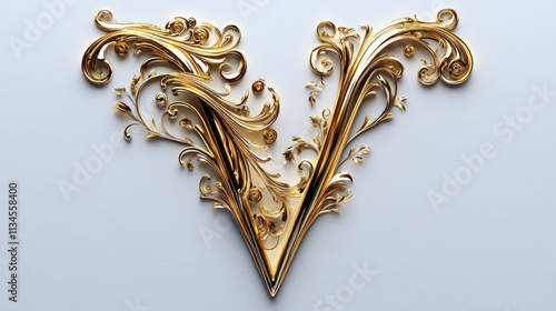 Ornate gold letter V with decorative flourishes.