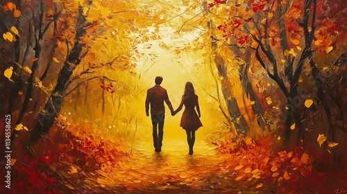 Wallpaper Mural Autumn Lovers  Stroll Through the Golden Forest Landscape Torontodigital.ca