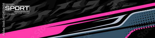 Racing car wrap design vector. Graphic abstract stripe racing background kit designs for wrap vehicle, race car, rally, adventure and livery.
