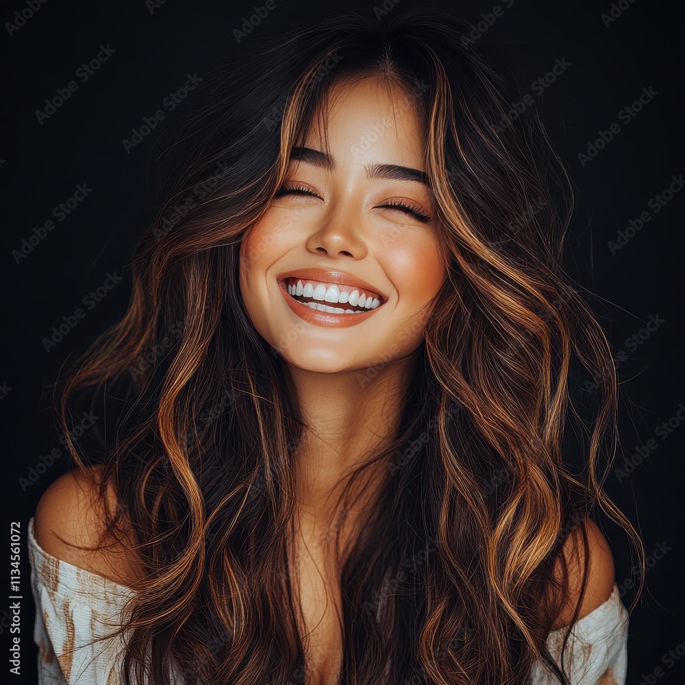 Asian woman smiling and wearing a t-shirt in studio color background Asian woman smiling and wearing a t-shirt in studio color background