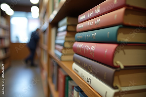hardbound books stack shelves bookstore selective camera focus capturing