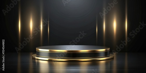 Background with black and gold pedestal, background, pedestal, black, gold, elegant, luxury, display, shiny, metallic, stand photo