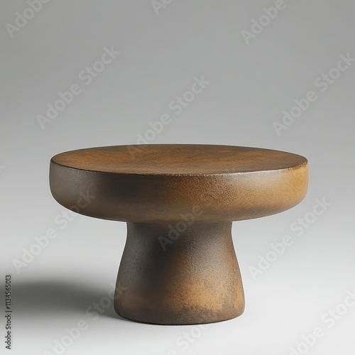 A rustic, brown, mushroomshaped pedestal; simple, elegant design. photo