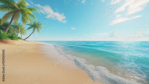 Wallpaper Mural Tropical Hawaiian beach with waves on golden sand, palm trees, and a pure natural landscape Torontodigital.ca