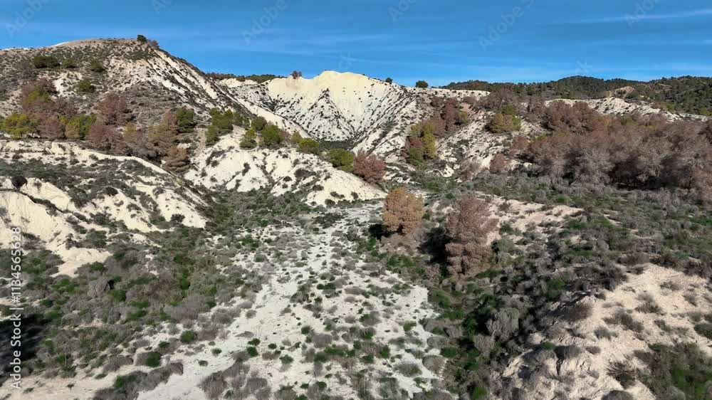 Video taken with a drone of an arid and semi-desert landscape in the region of Murcia, Spain, affected by extreme drought Video taken with a drone of an arid and semi-desert landscape in the region of Murcia, Spain, affected by extreme drought