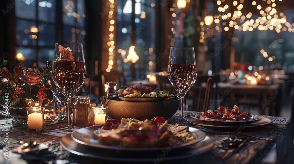 Cozy Restaurant Dinner Featuring Luxurious Dishes Cozy Restaurant Dinner Featuring Luxurious Dishes