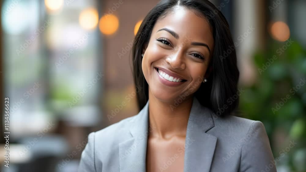 Portrait of a smiling businesswoman in a stylish gray blazer Portrait of a smiling businesswoman in a stylish gray blazer