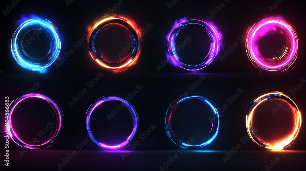 Magic portals, blue light hologram effect, futuristic energy vortex elements. Ski-fi digital hi-tech round frames, in HUD technology style. Teleport, glow gui, ui virtual reality projector, Vector set Magic portals, blue light hologram effect, futuristic energy vortex elements. Ski-fi digital hi-tech round frames, in HUD technology style. Teleport, glow gui, ui virtual reality projector, Vector set