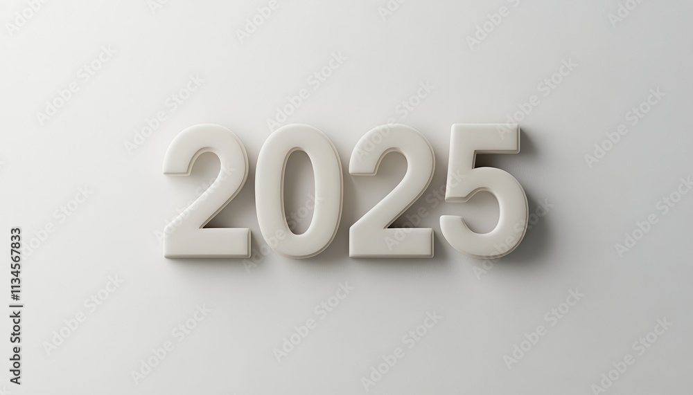 White Numbers Two Thousand Twenty Five on White Background White Numbers Two Thousand Twenty Five on White Background