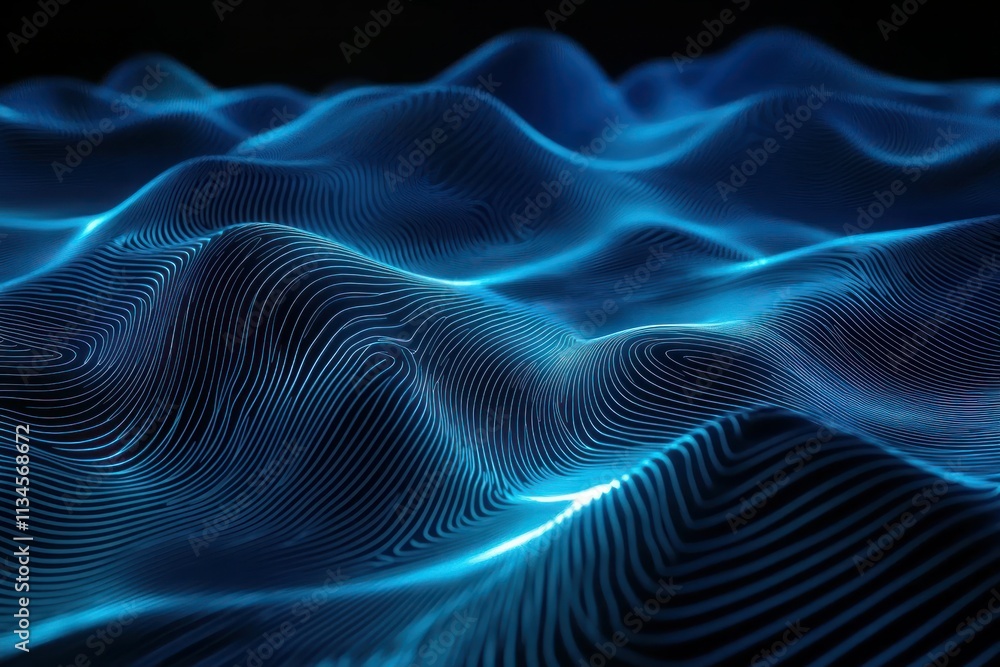 Abstract Wave Patterns in Blue Light Displaying Fluid Motions and Undulating Lines Capturing the Essence of Digital Art and Modern Design Aesthetic for Backgrounds Abstract Wave Patterns in Blue Light Displaying Fluid Motions and Undulating Lines Capturing the Essence of Digital Art and Modern Design Aesthetic for Backgrounds