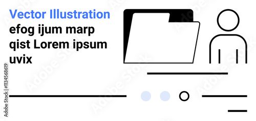 Folder icon, user icon, text placeholders, and lines in minimalist design. Ideal for website layouts, user profiles, document management, corporate interfaces, minimalist designs, digital