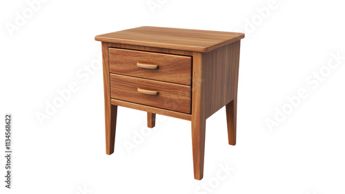 Modern wooden bedside table with two drawers in a minimalistic design suitable for various interior styles.