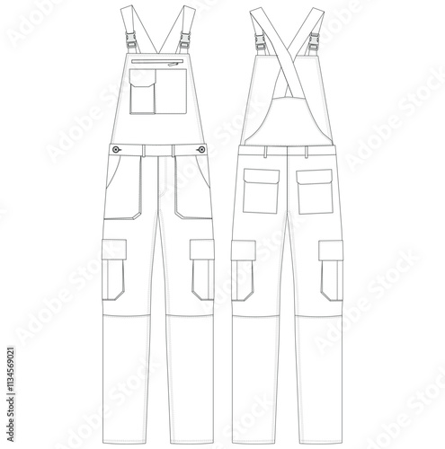 Working jumpsuit fashion flat technical sketch template vector design
