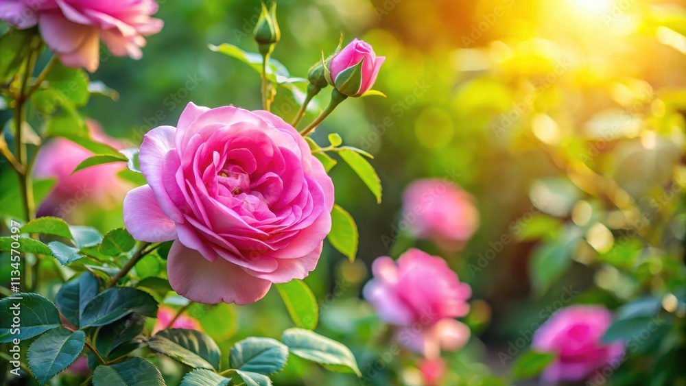 Beautiful pink rose plant with lush green leaves in a vibrant garden setting, pink, rose, plant, garden, flowers, nature, bloom Beautiful pink rose plant with lush green leaves in a vibrant garden setting, pink, rose, plant, garden, flowers, nature, bloom