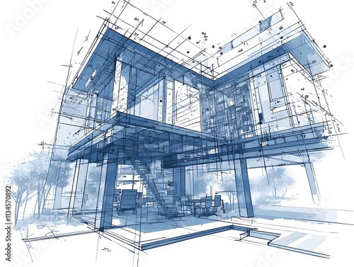 Obraz na płótnie Architectural Blueprint for an Innovative Investment Research Center with Clean Minimalist Design w salonie