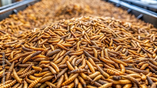 Black soldier fly larvae being produced in an insect factory farm for animal feed, Black soldier fly, larvae photo