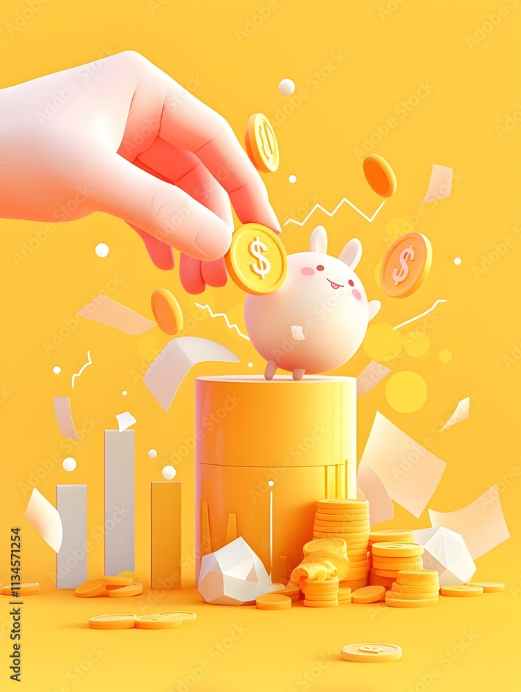 Whimsical Data Visualization Depicting Investment Trends Over Time with Vibrant