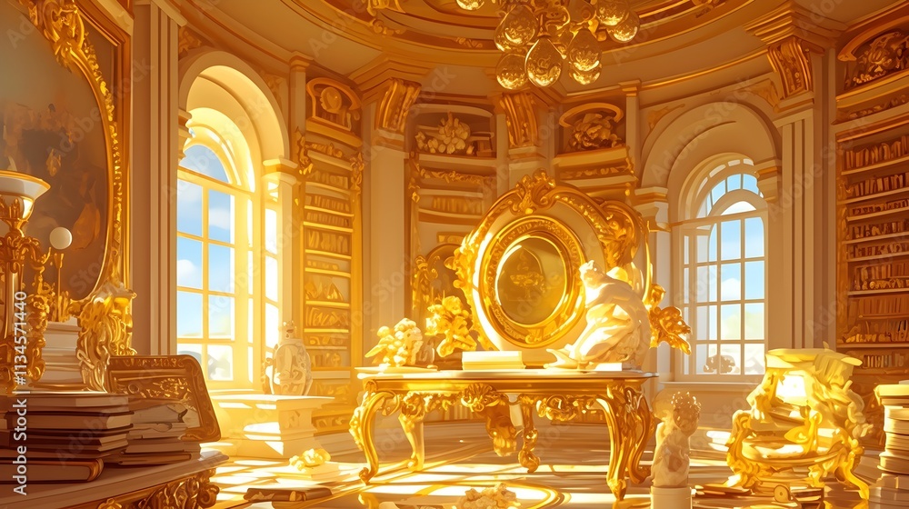 Successful Investor Surrounded by Wealth and Luxury in Stylized Painting