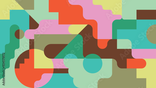 Abstract and colorful vector illustration with intertwining and overlapping geometric and dreamlike shapes