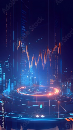 Obraz na płótnie Analytical Precision and Financial Growth Glowing Holographic Projections for Investment Portfolio Insights w salonie