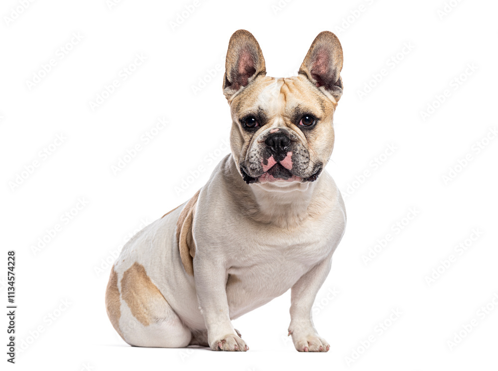French bulldog sitting and looking forward on white background French bulldog sitting and looking forward on white background