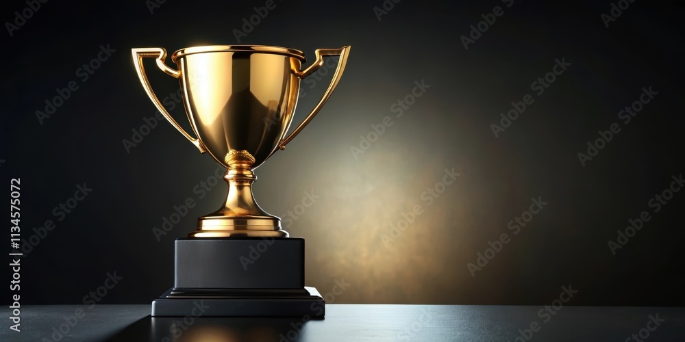 Shiny golden trophy on a black pedestal, achievement, success, award, prize, victory, competition, recognition Shiny golden trophy on a black pedestal, achievement, success, award, prize, victory, competition, recognition