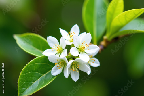 tiny lime blossoms cluster together single branch tree delicate floral