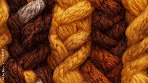 The texture of the hand-knitted fabric made of woolen threads, a variety of patterns. Close-up of multicolored knitting