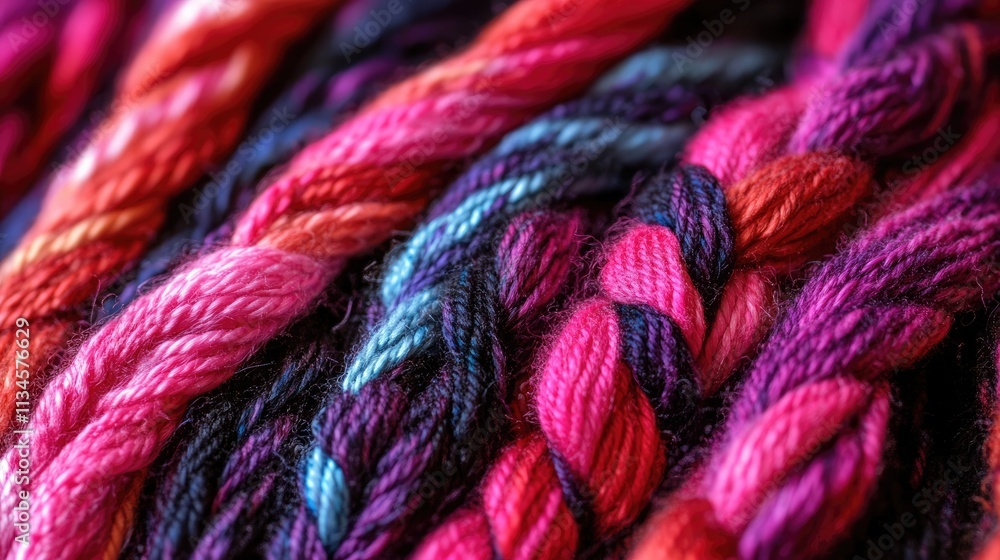 Colorful Braided Yarn Textiles in Vibrant Shades of Pink and Purple Colorful Braided Yarn Textiles in Vibrant Shades of Pink and Purple