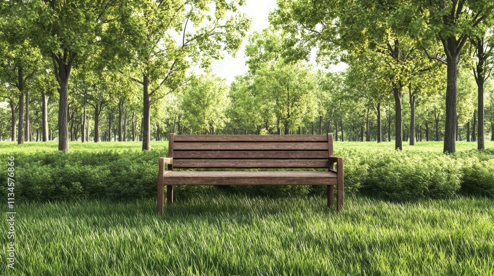 A charming wooden bench in a lush park, surrounded by nature, placed against a clean white background for artistic focus. A charming wooden bench in a lush park, surrounded by nature, placed against a clean white background for artistic focus.