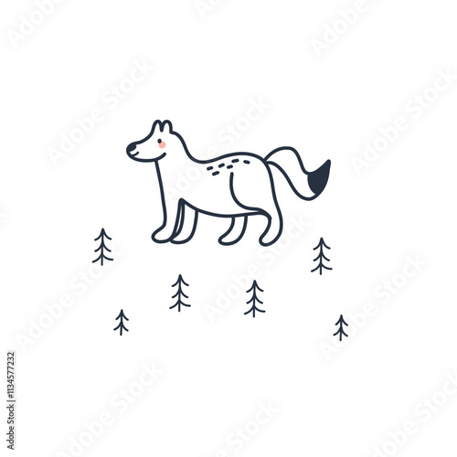 Arctic animal. Polar fox. Northern cute inhabitant. Character in snow forest. T-shirt print, card or poster. Childish and baby decorative cute cartoon flat isolated north wildlife fauna illustration