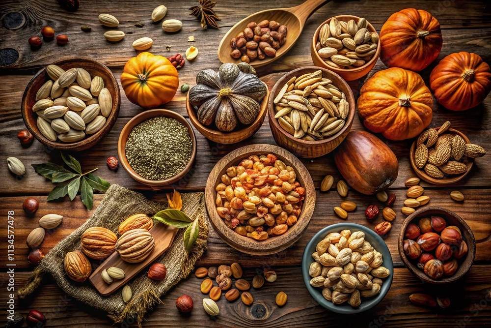A Beautifully Arranged Pile of Varied Nuts and Seeds Showcasing Nature's Bounty and Nutritional Richness in a Studio Setting for Healthy Living and Culinary Inspiration A Beautifully Arranged Pile of Varied Nuts and Seeds Showcasing Nature's Bounty and Nutritional Richness in a Studio Setting for Healthy Living and Culinary Inspiration