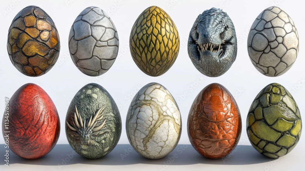 Fantasy eggs of dragon, dinosaur, alien monster, or magic creature isolated on black background. Vector cartoon set of fairy tale eggs with different texture for ui game design Fantasy eggs of dragon, dinosaur, alien monster, or magic creature isolated on black background. Vector cartoon set of fairy tale eggs with different texture for ui game design