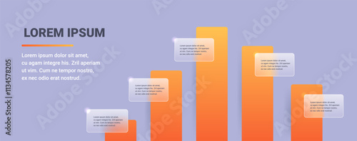 Glass morphism stock market online graph. Orange trading infographic template