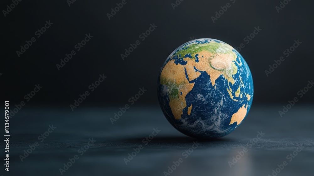 A small globe sits on a dark surface A small globe sits on a dark surface