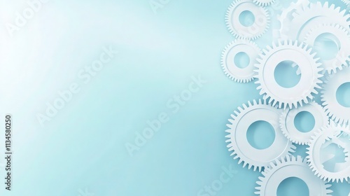 Wallpaper Mural A series of overlapping white gears set against a soft blue gradient background, with the gear edges creating a sense of movement.  Torontodigital.ca
