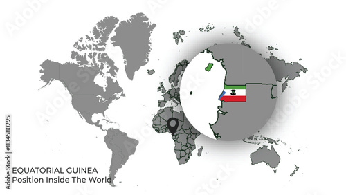 EQUATORIAL GUINEA Position Inside the World with Flag in Map