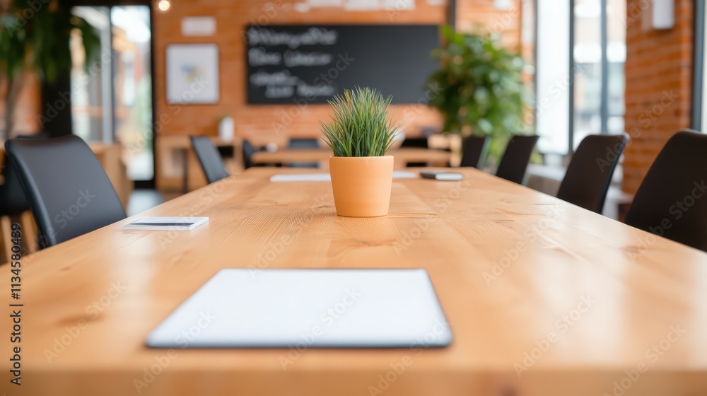 A table with a potted plant and a white piece of paper on it A table with a potted plant and a white piece of paper on it