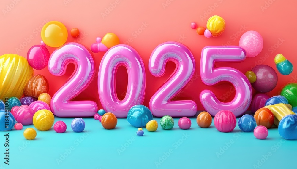 Fototapeta premium Colorful Balloons Celebrate the Arrival of Two Thousand Twenty Five