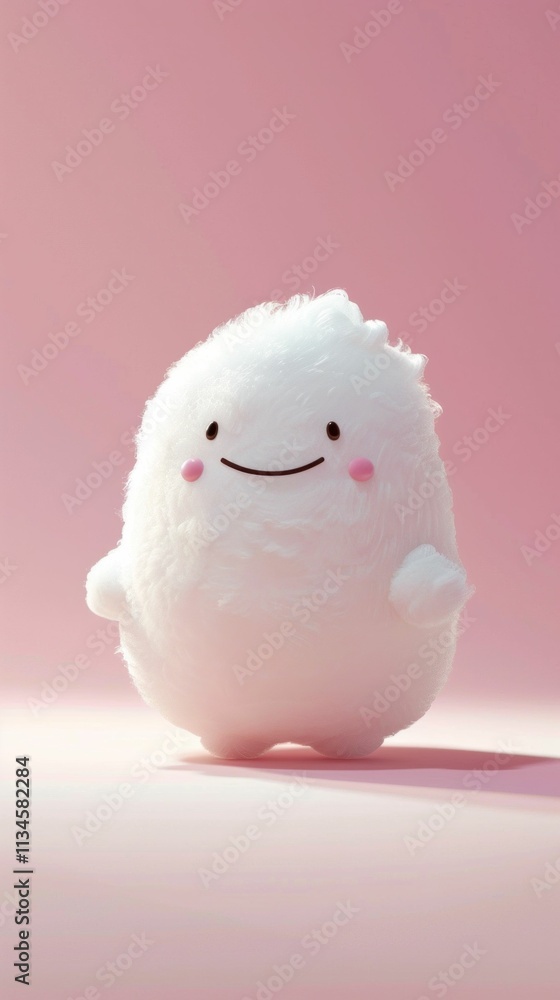 Cute fluffy character with a smiling face, standing against a soft pink background, embodying joy and playfulness, perfect for children s themes and illustrations Cute fluffy character with a smiling face, standing against a soft pink background, embodying joy and playfulness, perfect for children s themes and illustrations