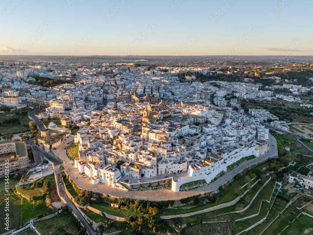 Fototapeta premium Aerial drone photo of the old town center in Ostuni and Puglia, southern Italy.